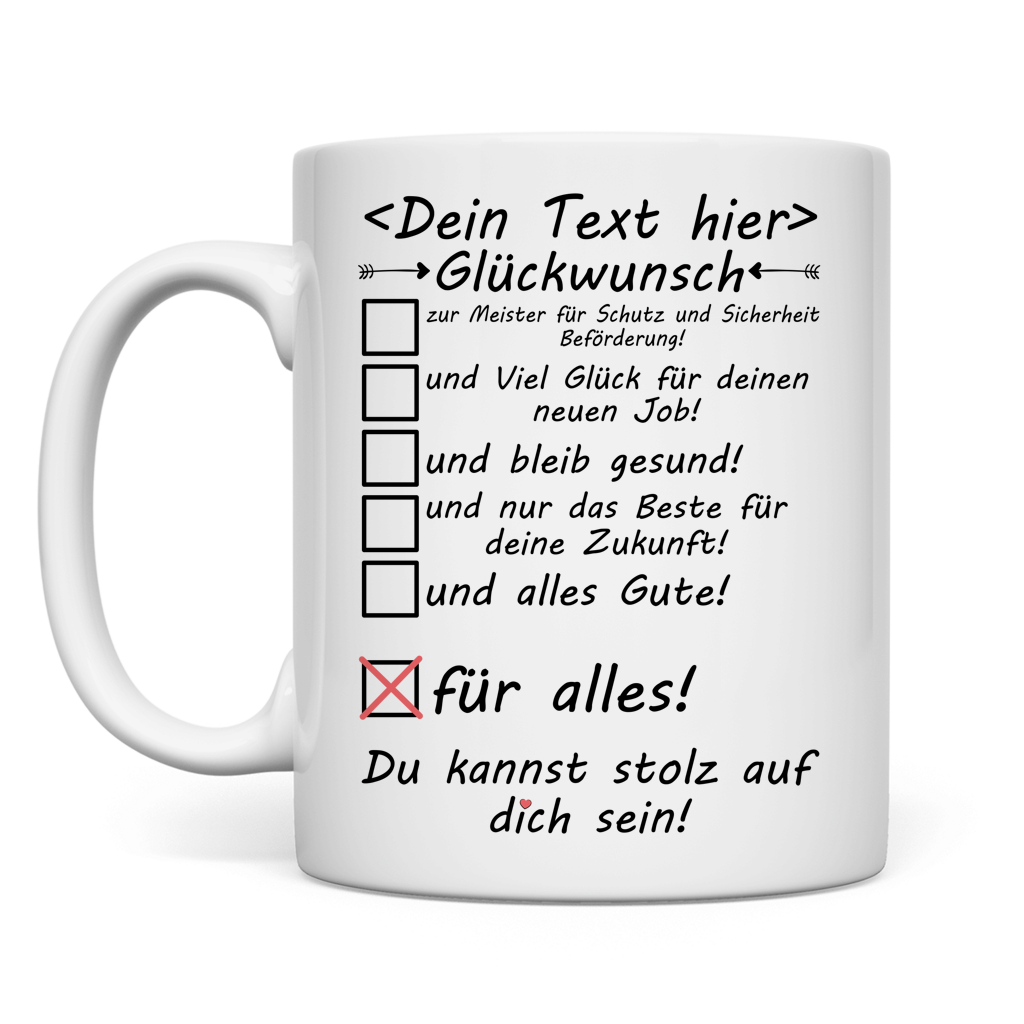 Weisse Keramiktasse mit Aufdruck zur Befoerderung zum Meister fuer Schutz und Sicherheit, Geschenk fuer Feuerwehrleute, geeignet fuer Befoerderung, Glueckwunsch, Dienstjubilaeum, Anerkennung