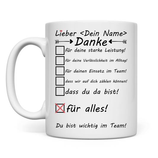 Motivierende Tasse für Mitarbeiter - Danke sagen Geschenk - Personalisiert