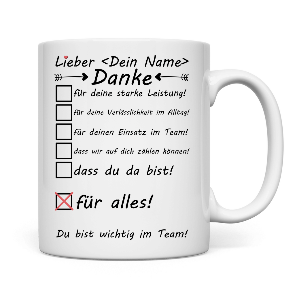 Motivierende Tasse für Mitarbeiter - Danke sagen Geschenk - Personalisiert
