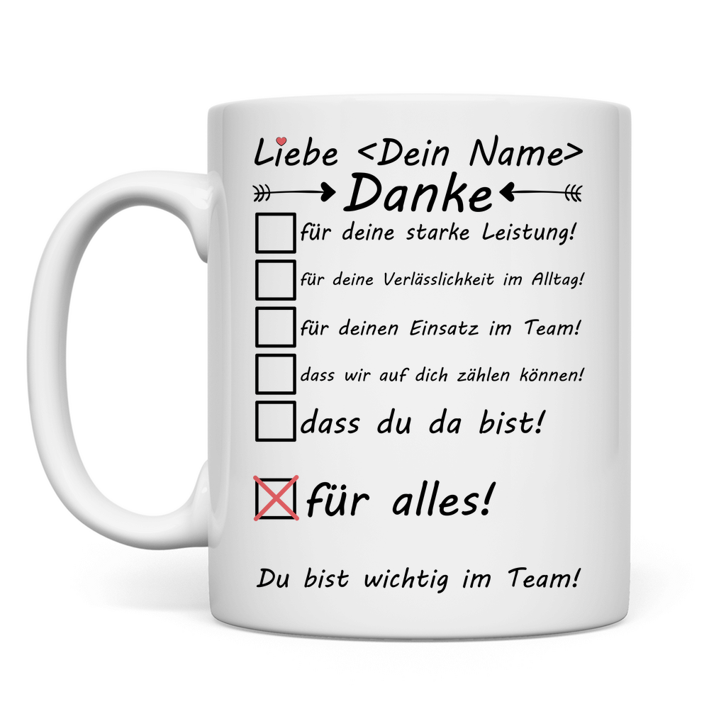 Motivierende Tasse für Mitarbeiter - Danke sagen Geschenk - Personalisiert