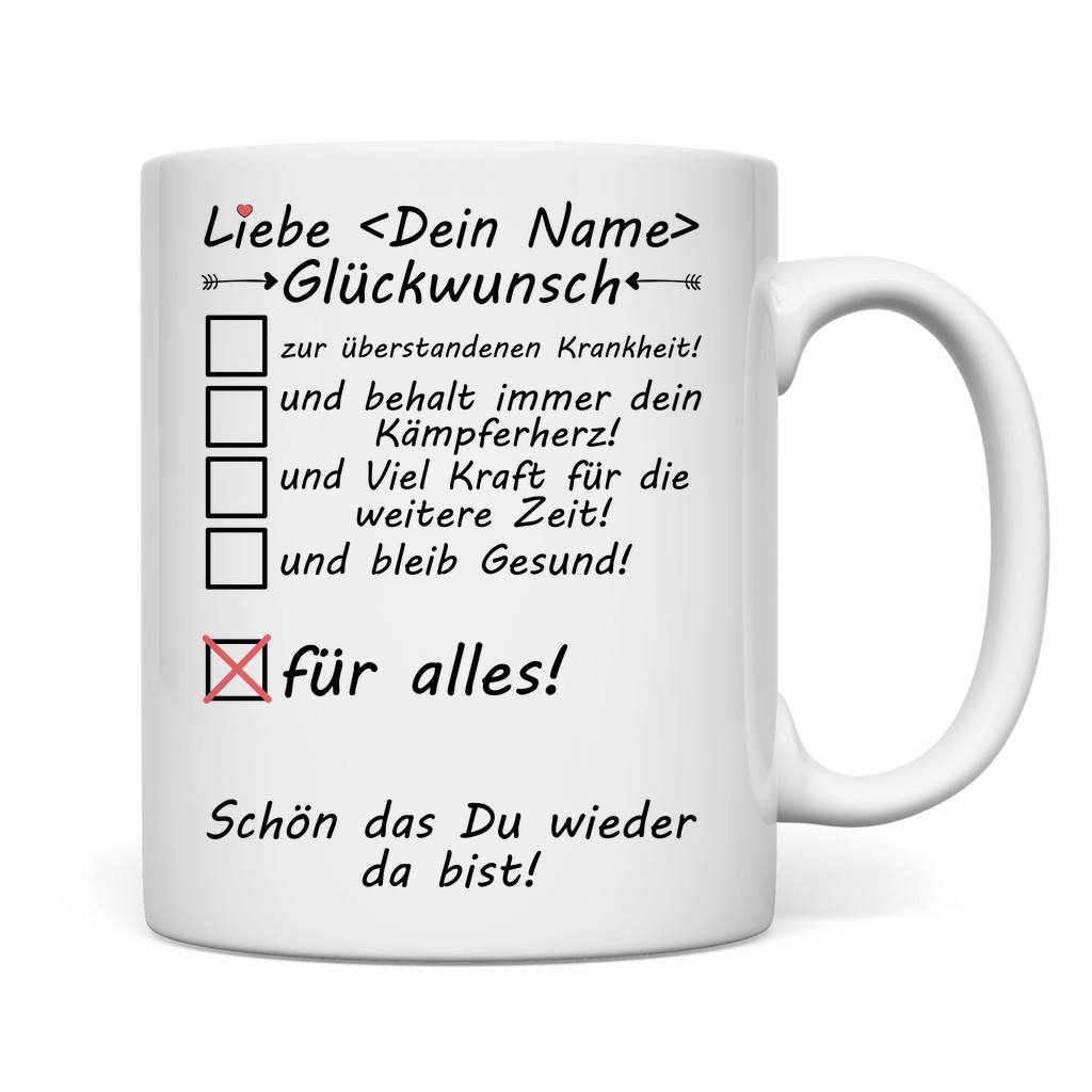 Personalisierte Keramiktasse mit Name – Genesungsgeschenk nach überstandener Krankheit