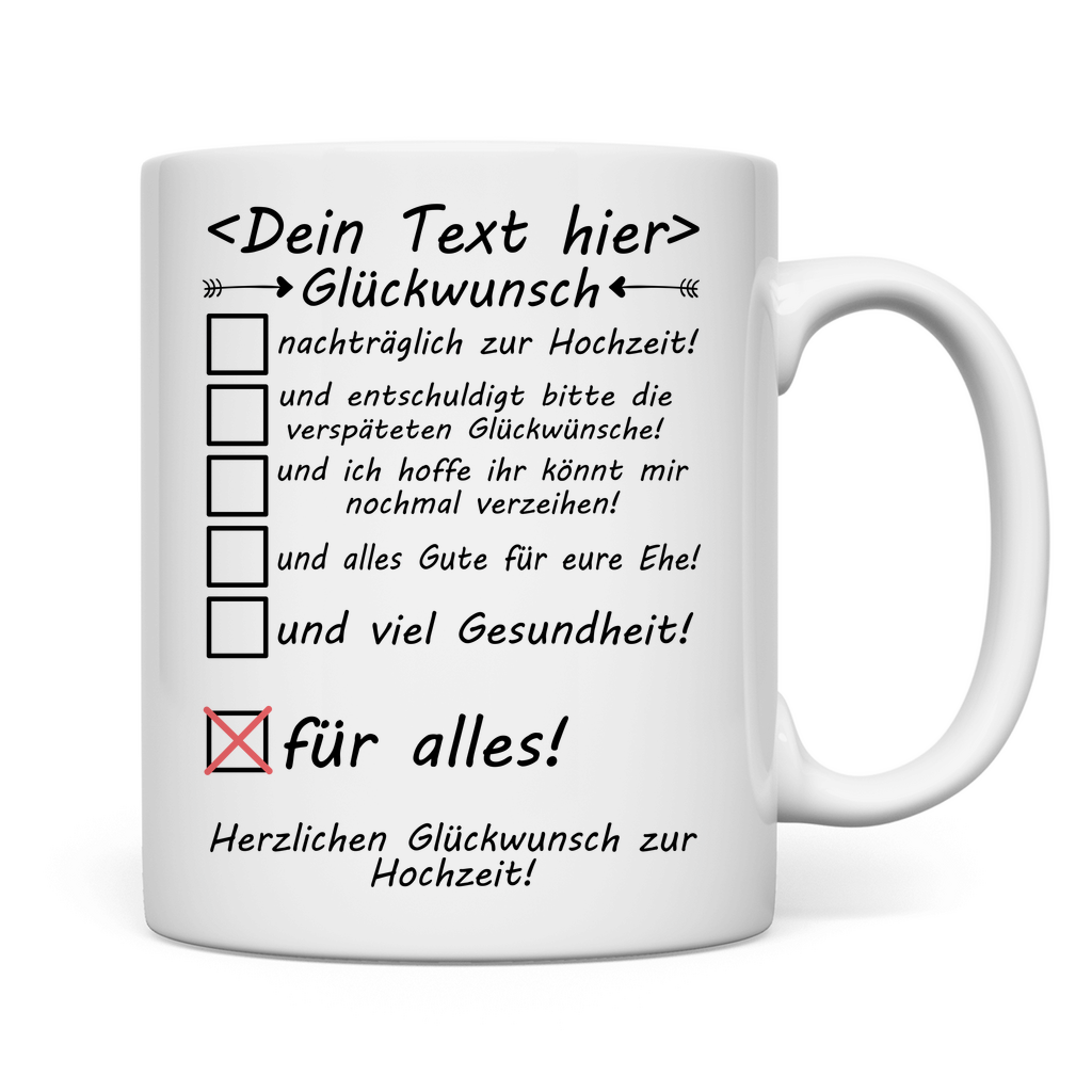 Personalisierte Tasse zur nachträglichen Hochzeitsfeier – Geschenk mit individuellem Namen