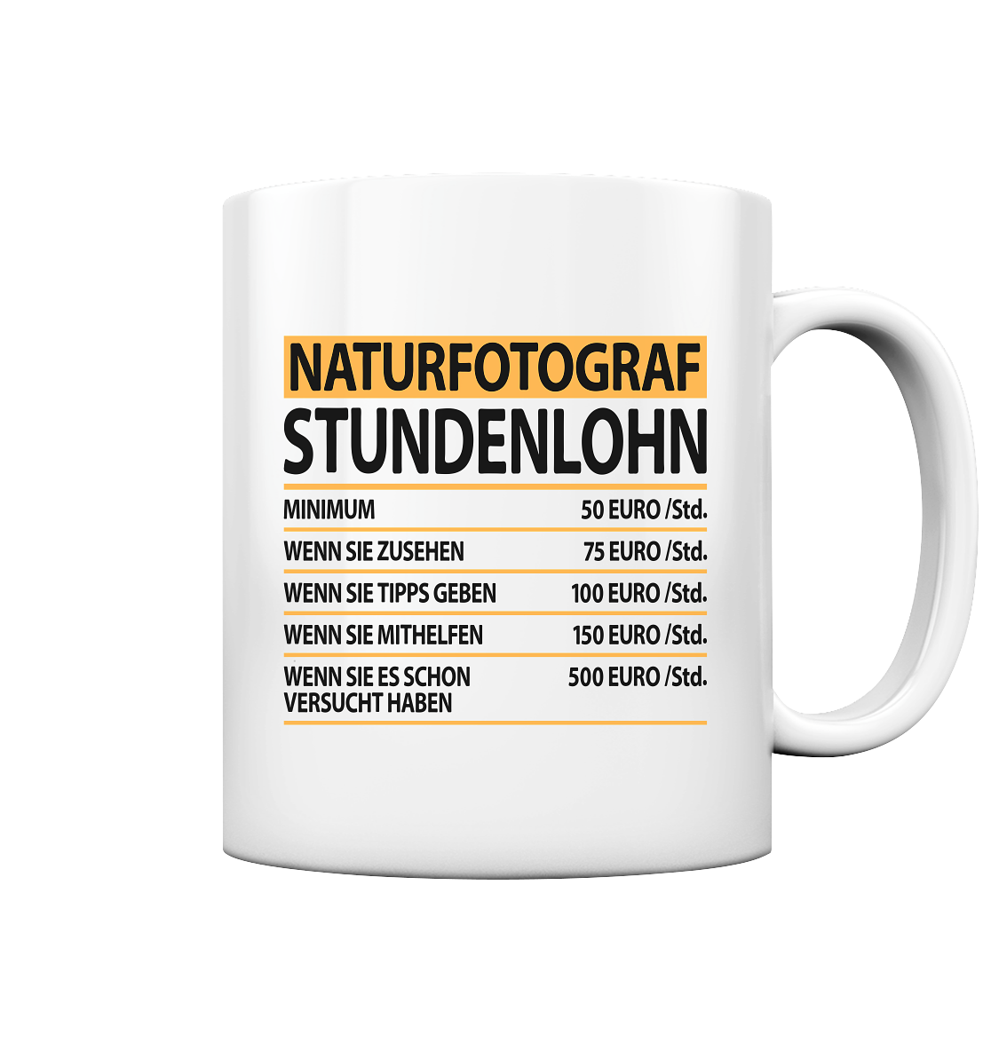 Naturfotografen Geschenk - Tasse mit witzigen Spruch Stundenlohn