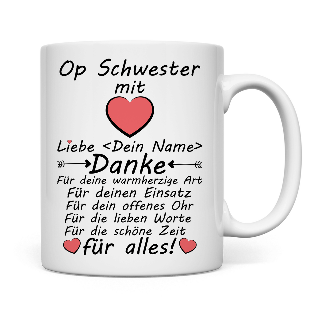Op Schwester Abschiedsgeschenk | Tasse  mit Herz rückseite