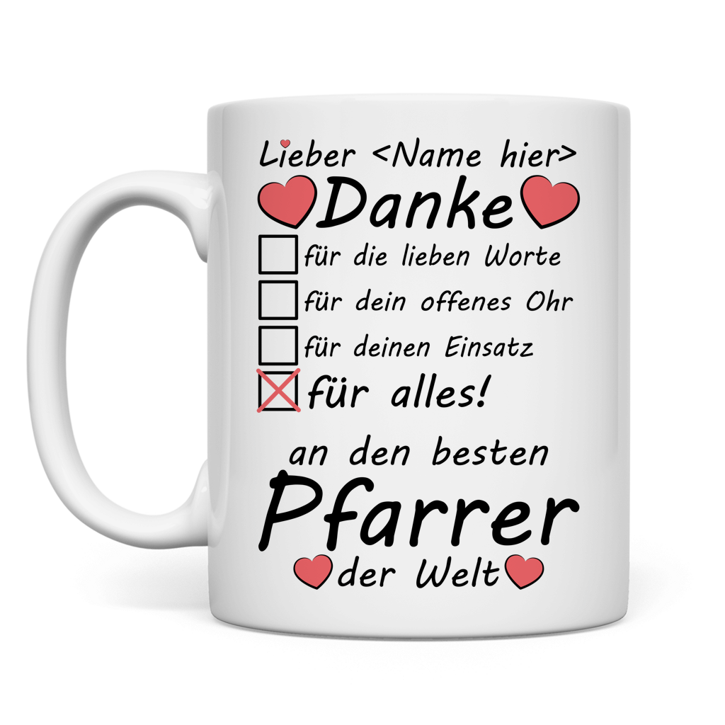  Weisse Keramiktasse fuer evangelischen Pfarrer mit Danke Motiv, ideales Abschiedsgeschenk zum Ruhestand, Geburtstag oder zur Verabschiedung in neue Gemeinde