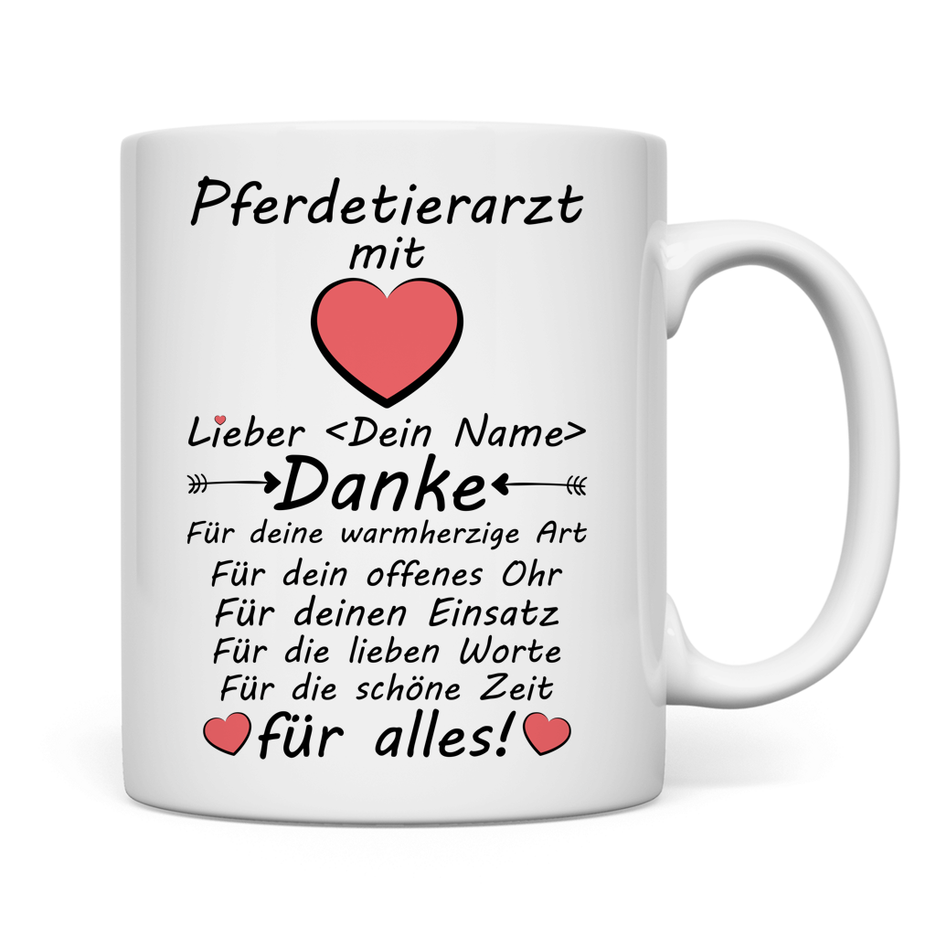 Pferdetierarzt Geschenk Tasse personalisiert, Danke fuer Behandlung, ideal zum Abschied Praxiswechsel Anerkennung
