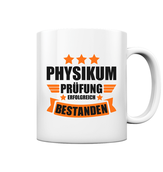 Physikum Pruefung erfolgreich bestanden Tasse Orange Weiss