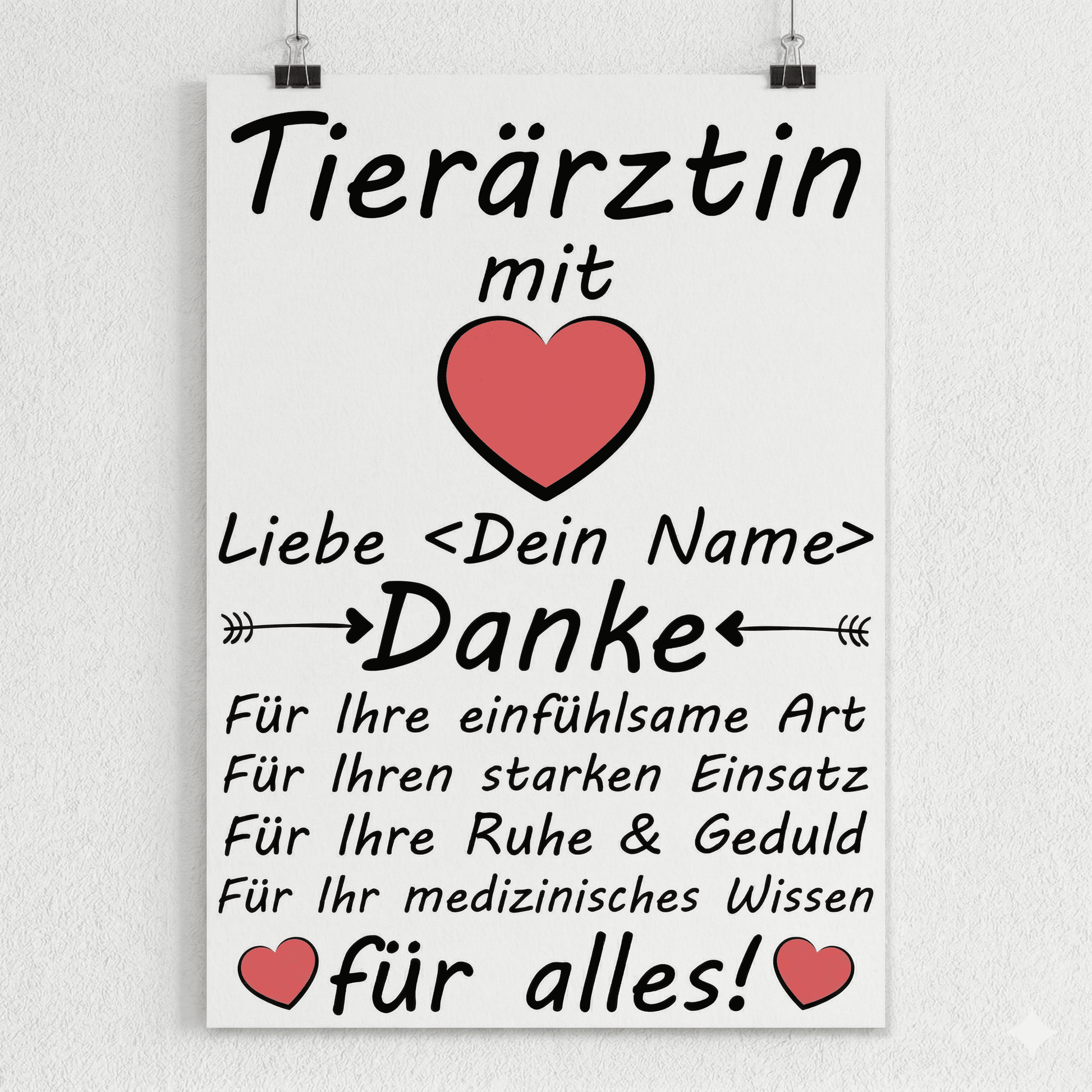 Personalisiertes Poster als Dankeschoen Geschenk fuer Tieraerztin – mit Name und Widmung, zeitlos gestaltet.