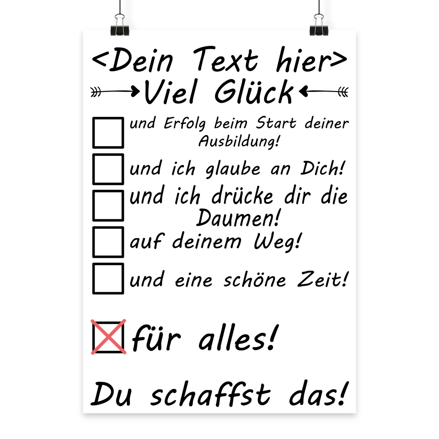 Poster mit guten Wuenschen zum Ausbildungsbeginn als Geschenk fuer Azubi und Berufsstarter, motivierendes Wandposter zum Start ins Berufsleben, hochwertiger Druck