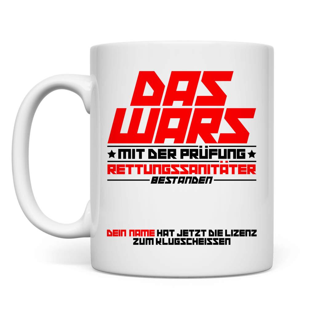 Personalisierte Tasse zur bestandenen Rettungssanitäter Prüfung