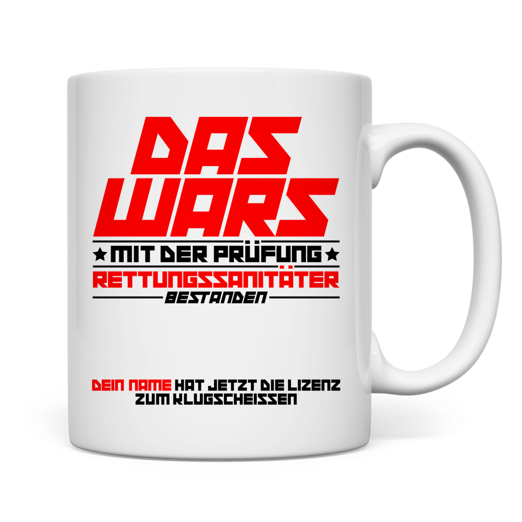 Personalisierte Tasse zur bestandenen Rettungssanitäter Prüfung