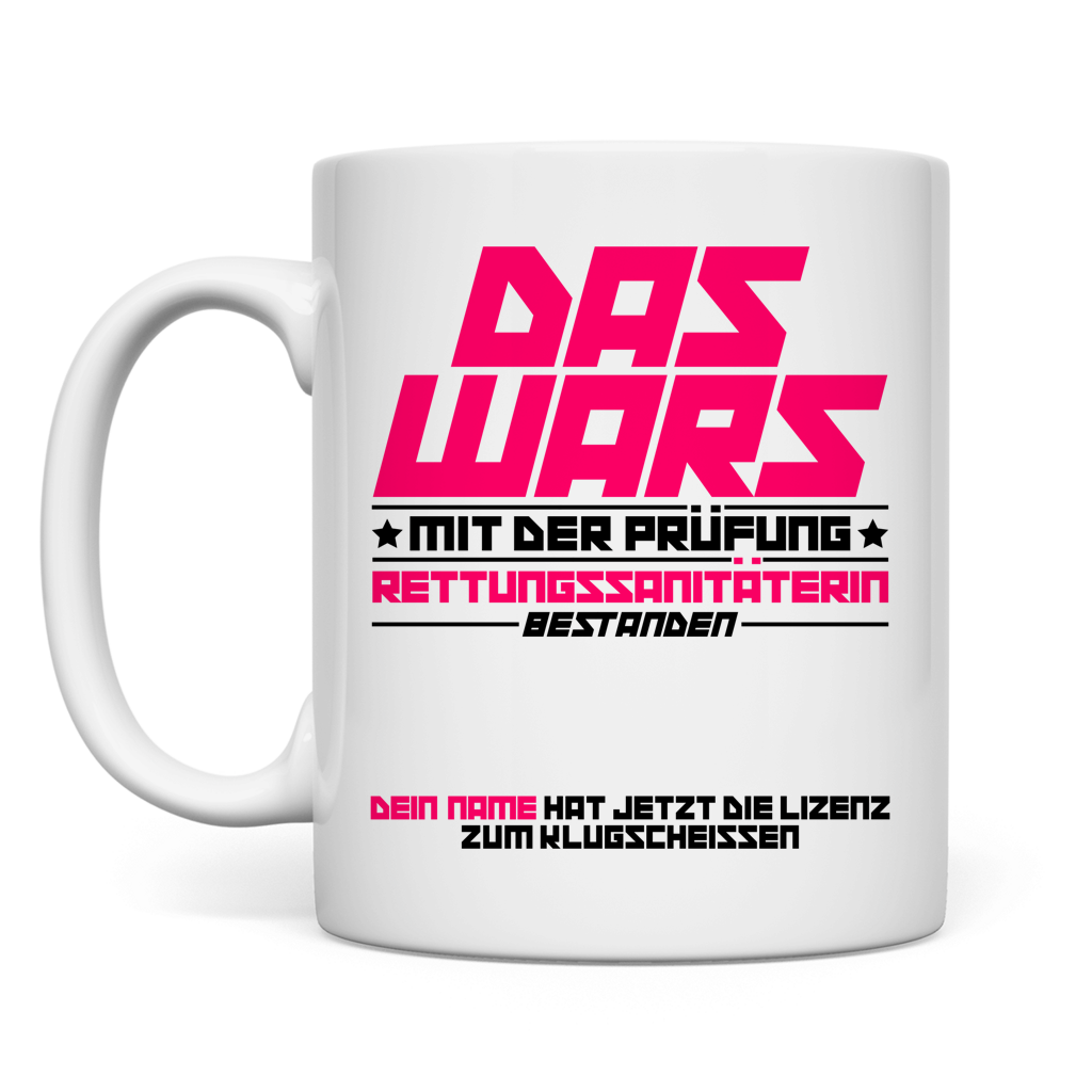 Personalisierte Tasse zur bestandenen Rettungssanitäter Prüfung