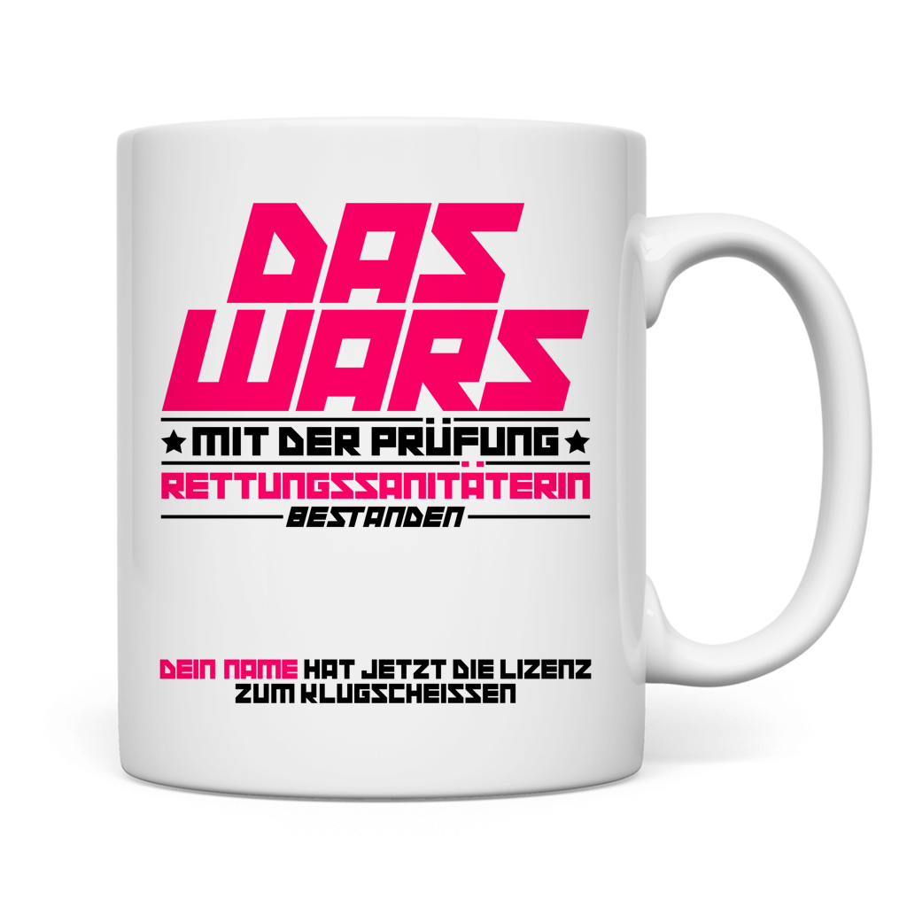 Personalisierte Tasse zur bestandenen Rettungssanitäter Prüfung