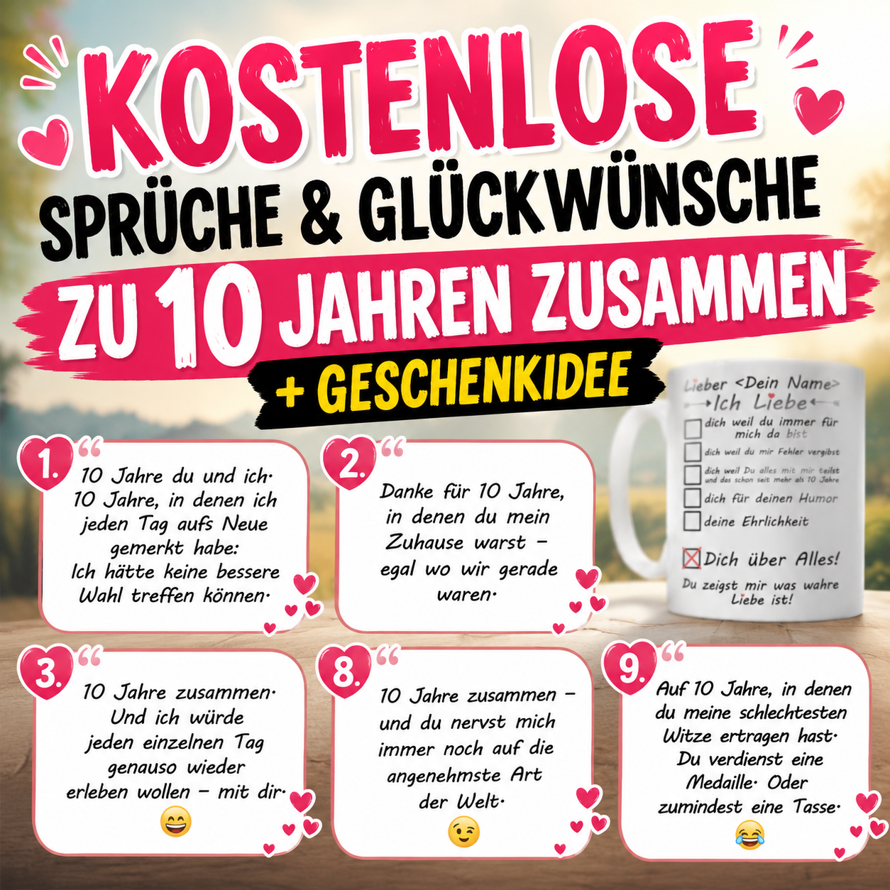 KOSTENLOSE SPRÜCHE & GLÜCKWÜNSCHE ZU 10 JAHREN Du und ICh ZUSAMMEN + GESCHENKIDEE Copy-paste-tauglich – für Karte, WhatsApp