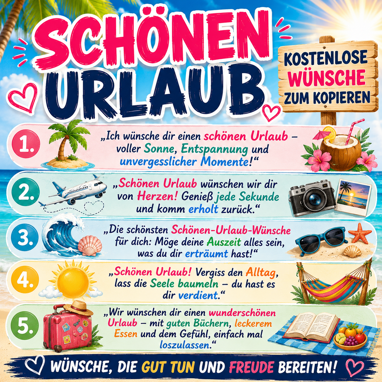schönen erholsamen urlaub wünschen - kostenlose Sprüche per Whatsapp zum Kopieren