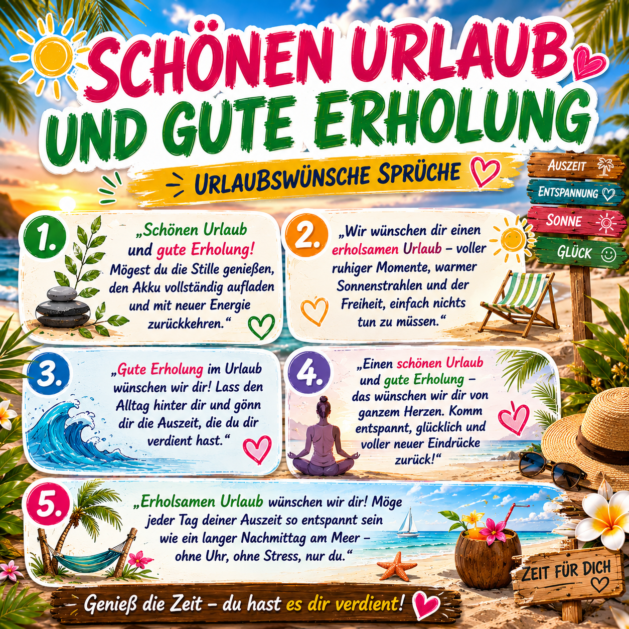 Schönen Urlaub und gute Erholung wünschen. Kostenlose Urlaubswünsche per Whatsapp versenden - Sprüche mit Geschenkidee