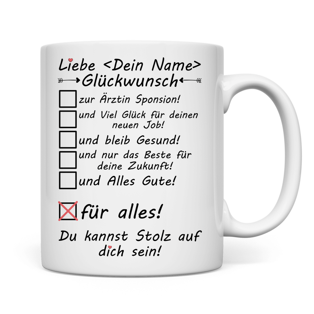 Personalisierte Keramiktasse für Arzt zur Sponsion mit Namensdruck