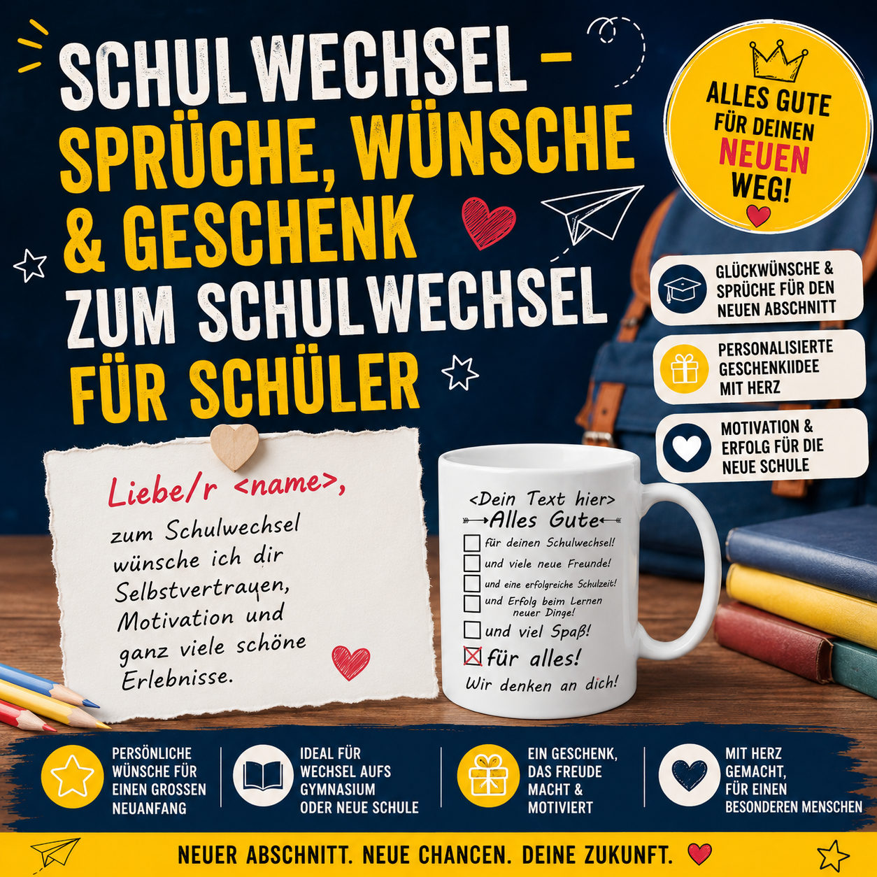 Personalisierte Kaffeetasse zum Schulwechsel – Abschiedsgeschenk für Schüler