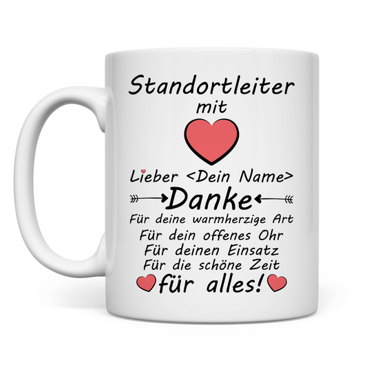 Standortleiter Geschenk – Tasse mit persönlichem Dank zum Abschied