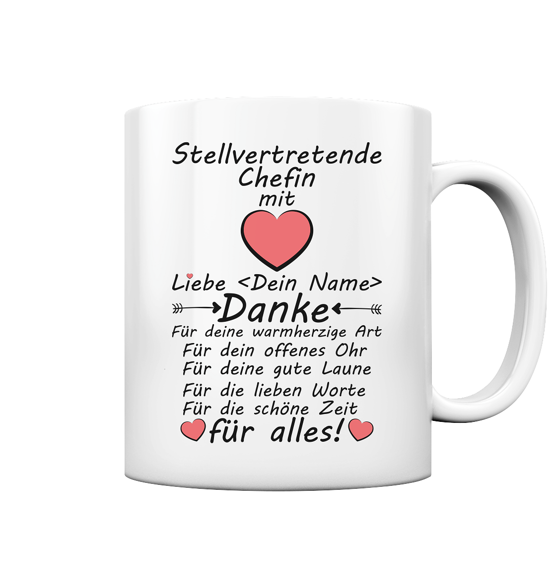 Stellvertretende Stellvertretung Chefin Geschenk - Tasse Dankeschön Danke für Alles Personalisiert