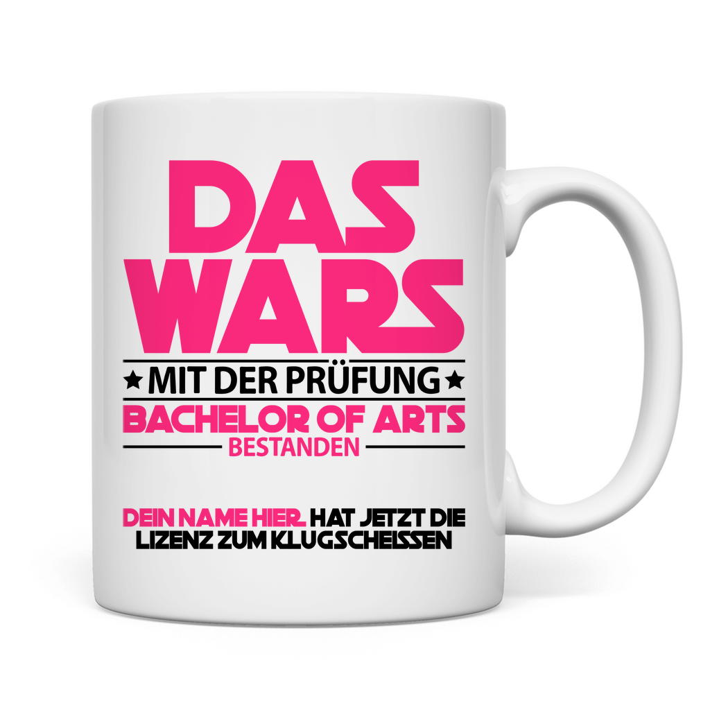 Personalisierte Tasse zum Bachelor of Arts Abschluss – Keramikbecher mit Wunschname