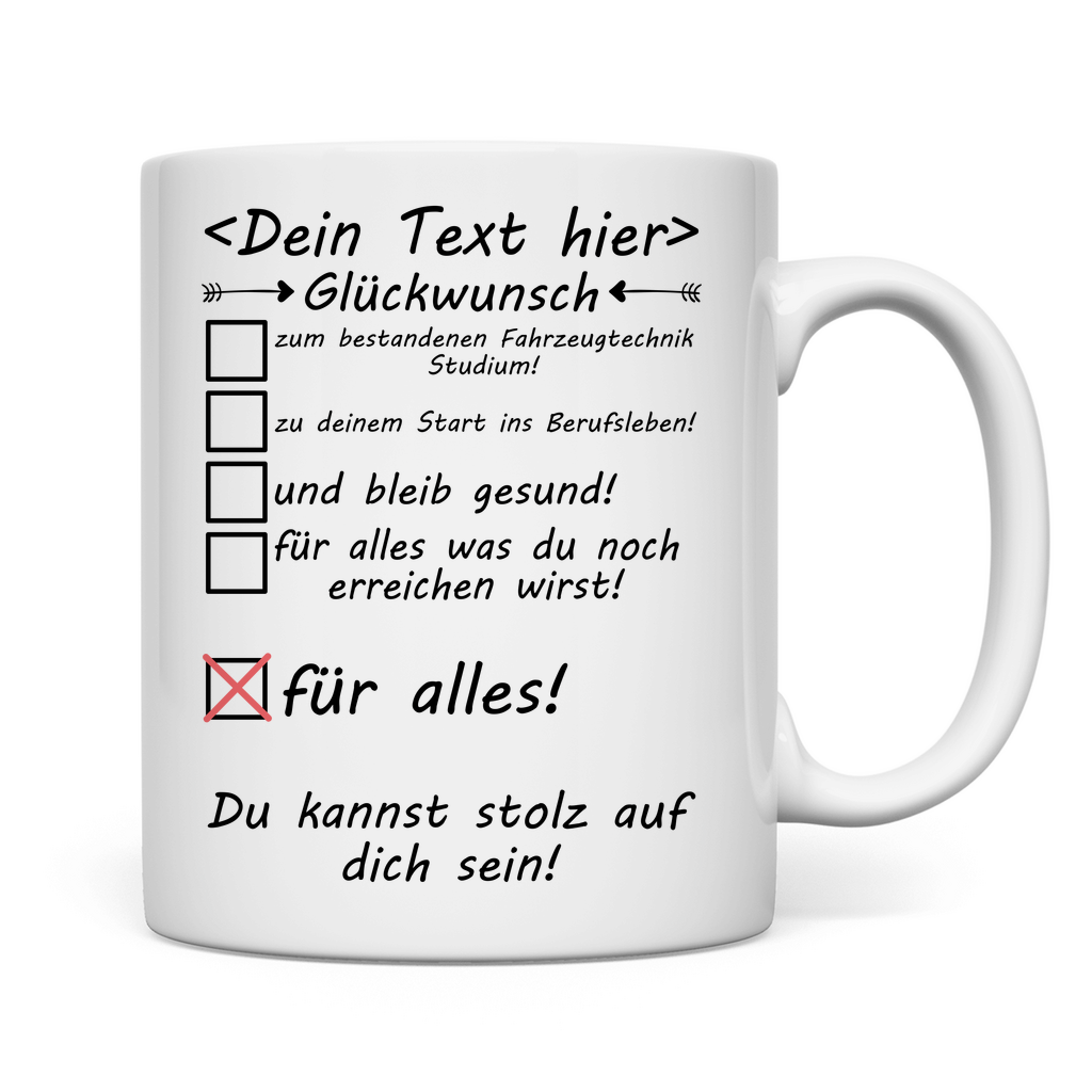 Tasse - Fahrzeugtechnik Studium bestanden - Geschenk