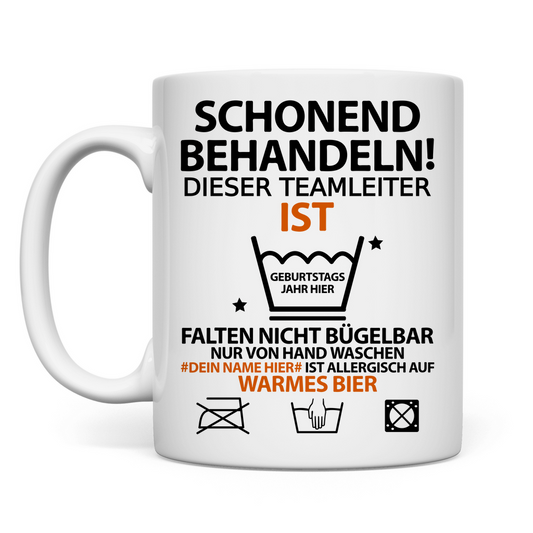 Tasse - 50. Geburtstag Teamleiter - Geburtstagsgeschenk - Lustig mit Spruch - Personalisiert