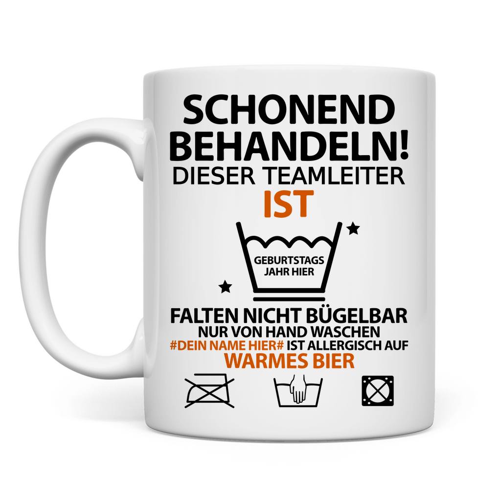 Tasse - 50. Geburtstag Teamleiter - Geburtstagsgeschenk - Lustig mit Spruch - Personalisiert