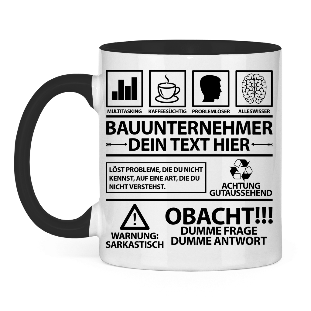 Personalisierte Keramiktasse fuer Bauunternehmer mit Namen als Dankeschoen Abschiedsgeschenk zum Abschied Anerkennung Wertschaetzung Bauprojekt Baustelle besondere Anlaesse