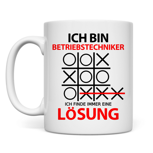 Keramiktasse fuer Betriebstechniker mit Spruch Ich bin finde eine Loesung, Geschenk zum Geburtstag Abschluss Befoerderung Jubilaeum Danke sagen Abschiedsgeschenk Weihnachten, weisse Tasse 330ml