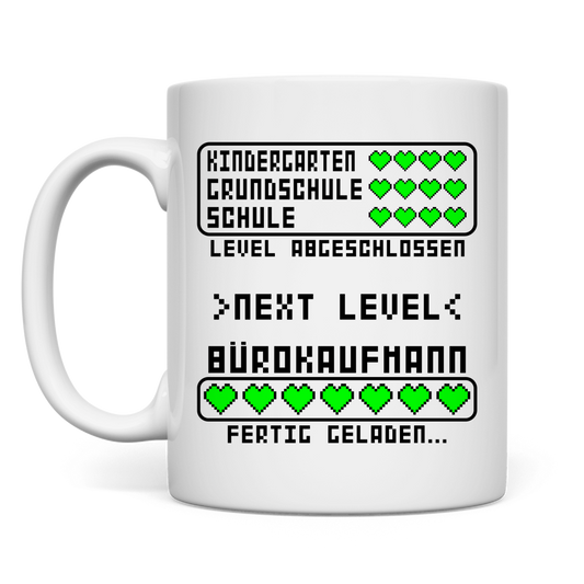 Weisse Keramiktasse mit Aufdruck fuer Buerokaufleute als Geschenk zum Ausbildungsabschluss oder Berufsstart – 330 ml, hochwertiges Design, ideal fuer den Buerotag