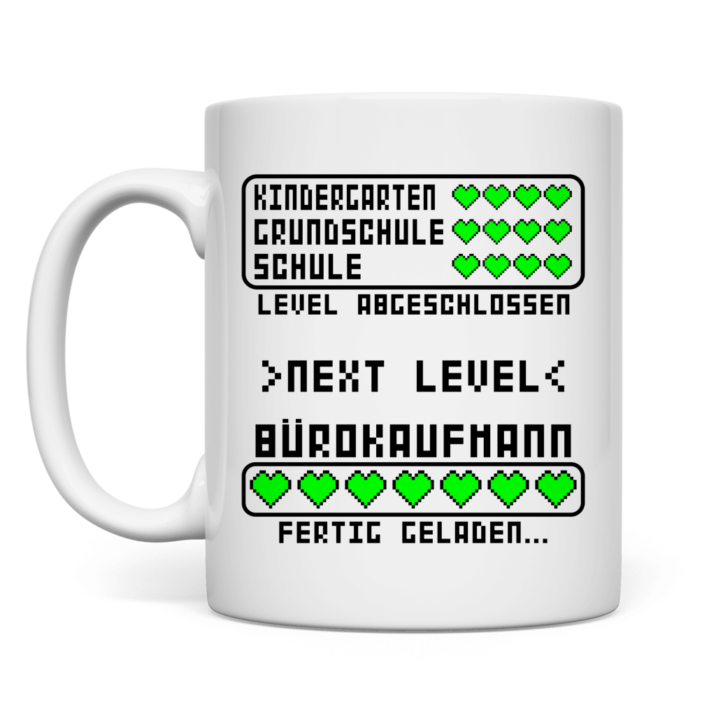 Weisse Keramiktasse mit Aufdruck fuer Buerokaufleute als Geschenk zum Ausbildungsabschluss oder Berufsstart – 330 ml, hochwertiges Design, ideal fuer den Buerotag
