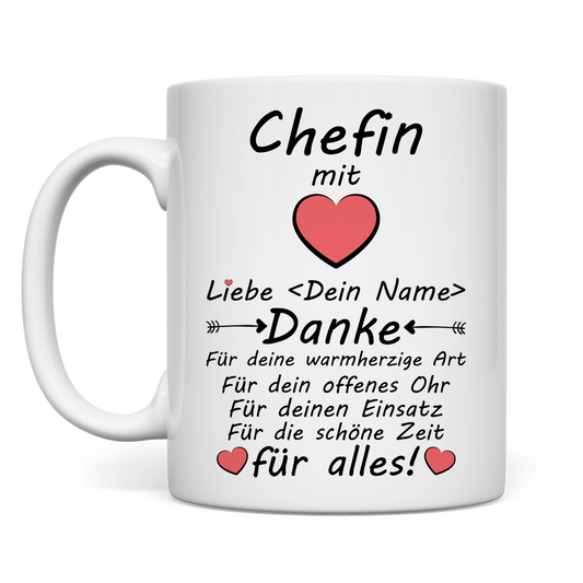  Weisse Keramiktasse mit Herzmotiv und Danke Spruch fuer ex Chefin als Abschiedsgeschenk zum Ruhestand Jobwechsel oder Verabschiedung mit 330 ml Fassungsvermoegen und C-Henkel