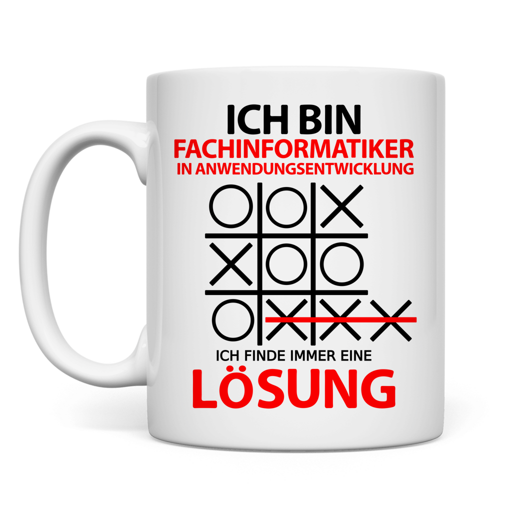 Weisse Keramiktasse fuer Fachinformatiker Anwendungsentwicklung mit lustigem Spruch, perfektes Geschenk zum Abschluss, Geburtstag oder als Dankeschoen