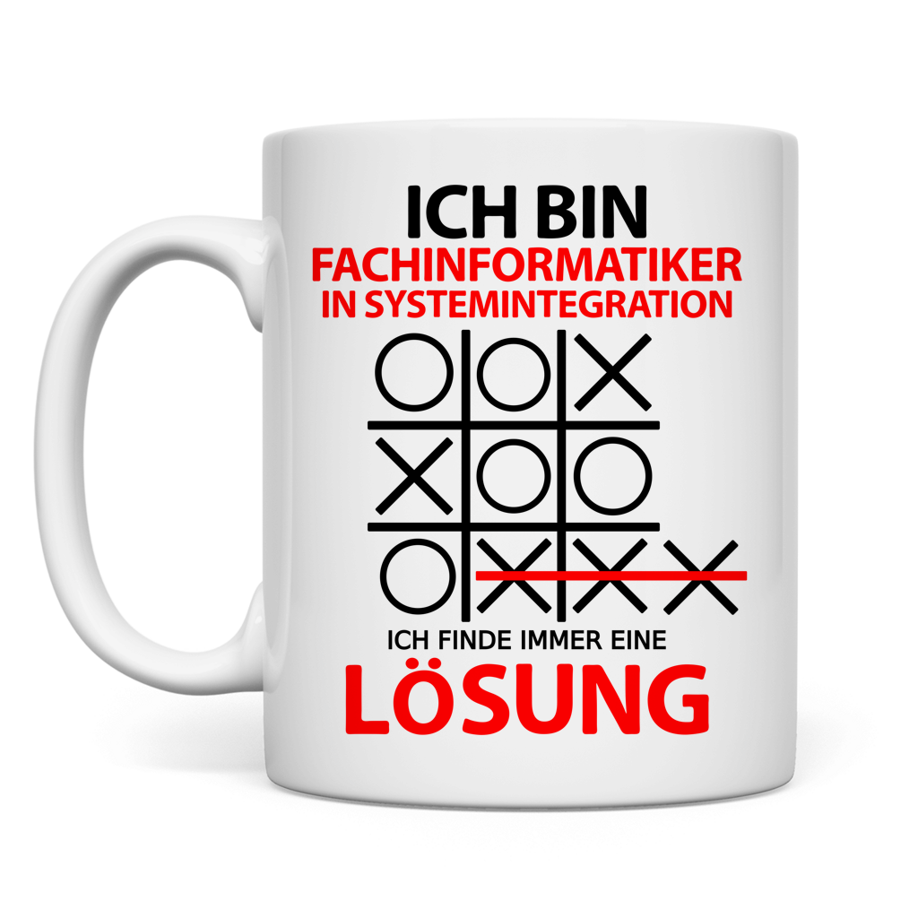 Keramiktasse fuer Fachinformatiker Systemintegration mit Spruch Ich bin finde eine Loesung, Geschenk zum Abschluss IHK-Pruefung Geburtstag Befoerderung Jubilaeum Danke sagen Abschiedsgeschenk Weihnachten Einstand, weisse Tasse 330ml