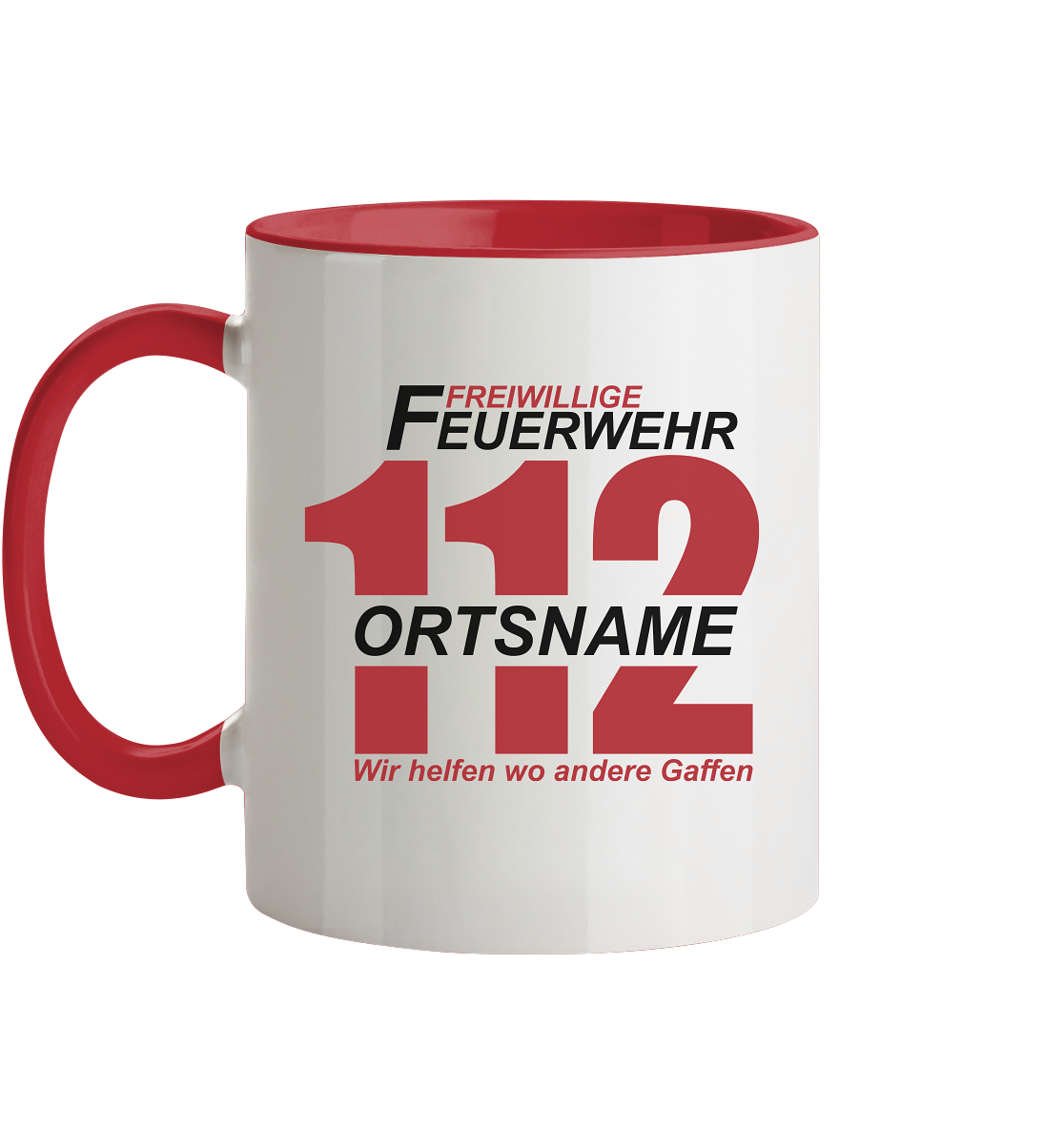 Tasse Freiwillige Feuerwehr 112 mit Ortsname Ortswehr