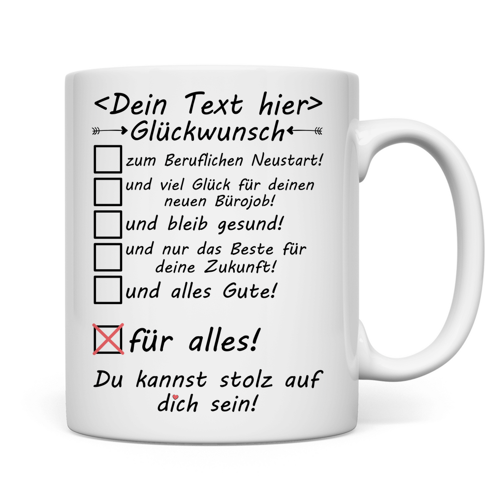 Personalisierte 330 ml Tasse mit Glückwunsch zum beruflichen Neustart im neuen Job, ideales Geschenk für Kollegen oder Freunde im Büro
