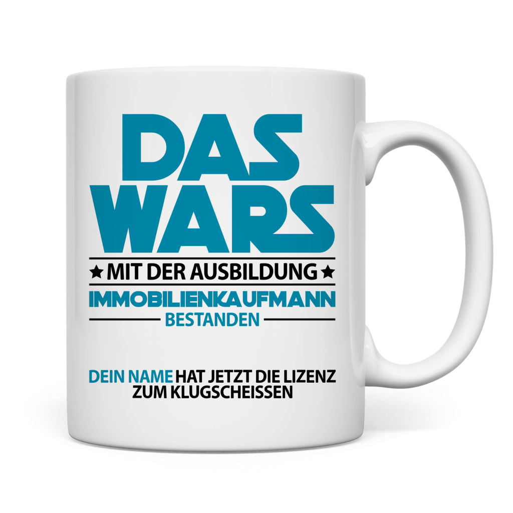 Tasse Immobilienkaufmann Ausbildung bestanden – personalisiert mit Wunschname