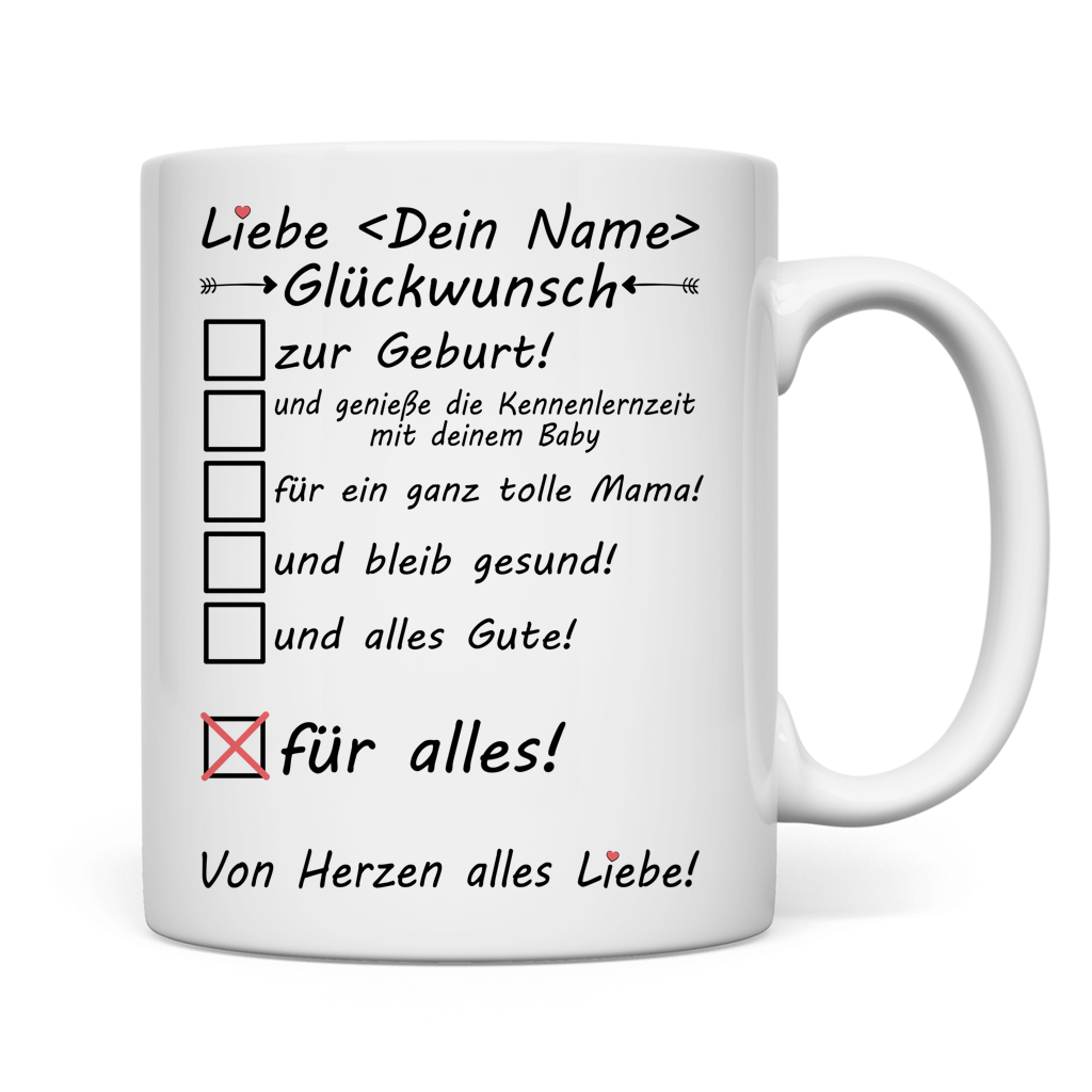 Premium Keramiktasse 330ml mit C-Henkel fuer Kollegin, ideales Geschenk zur Geburt Babyparty Willkommen Baby und Glueckwunsch zum Nachwuchs