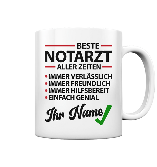 Tasse Notarzt mit Name Personalisiert Geschenk zum Abschied oder um Dankeschön zu sagen