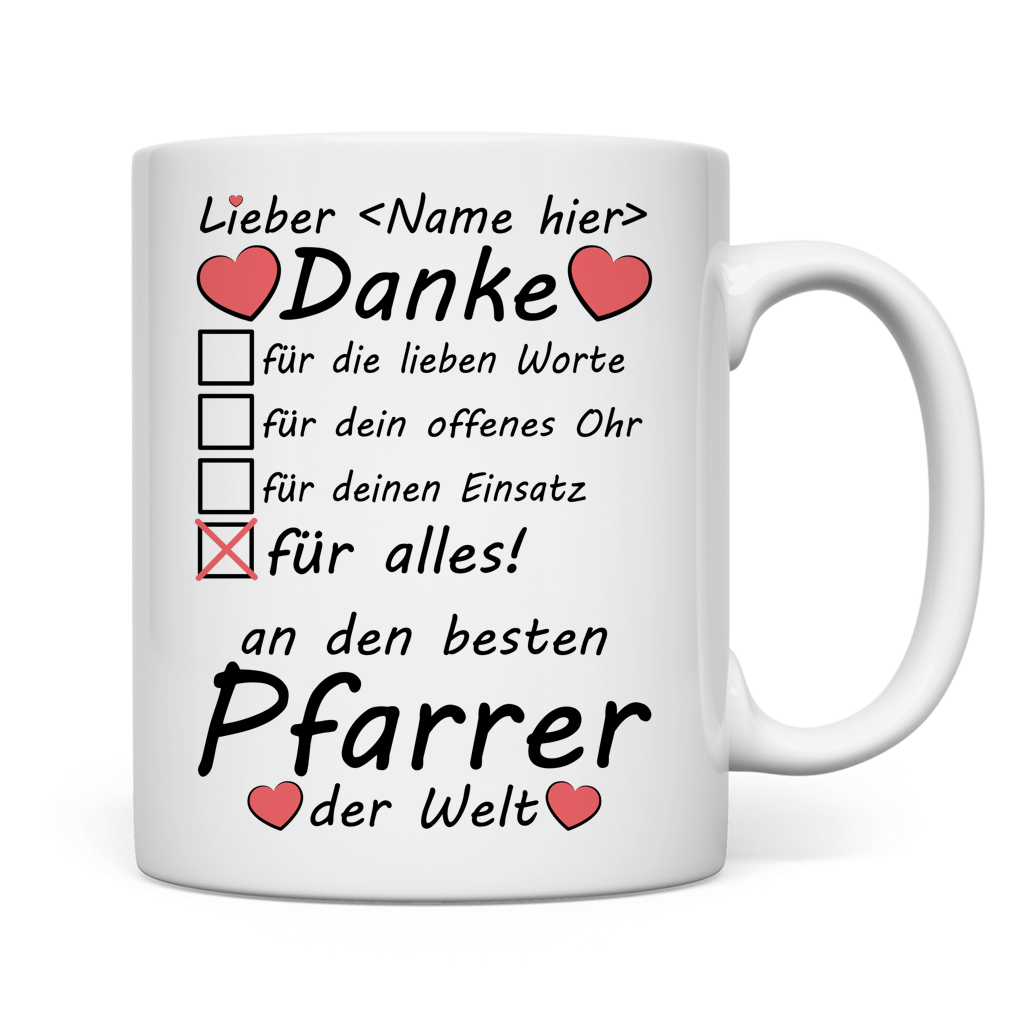 Premium Tasse fuer Pfarrer evangelisch mit 330ml Fassungsvermoegen, perfektes Geschenk zum Ruhestand, Abschied, Dienstjubilaeum oder als Dankeschoen fuer seelsorgerische Begleitung