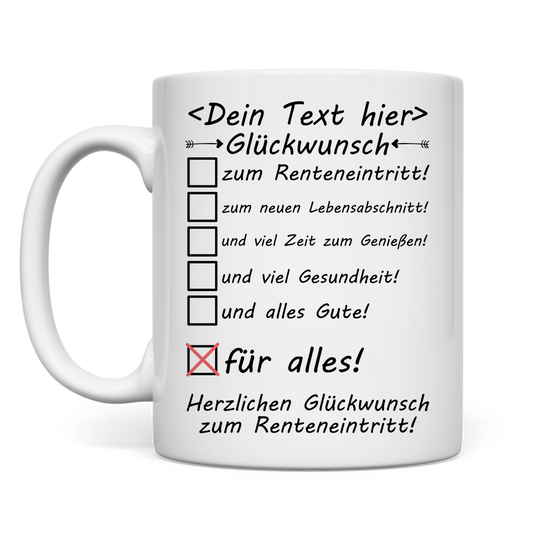 Weisse Keramiktasse zum Renteneintritt fuer Erzieherin, ideales Abschiedsgeschenk fuer Kita, Kindergarten, Pensionierung und letzter Arbeitstag