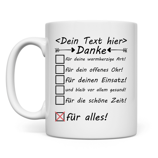 Tasse Teamkoordinator - Danke für Alles Geschenk mit Wunschtext - Weiße Premium Keramiktasse für Abschied und Dankeschön
