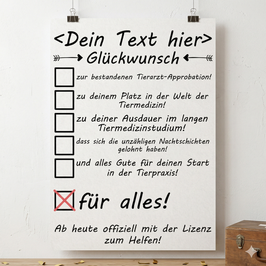 Personalisiertes Poster als Geschenk zur Tierarzt-Approbation mit Name und Datum auf Premium-Papier