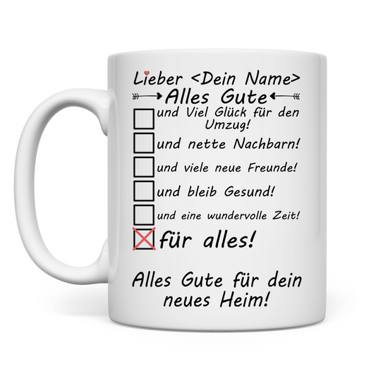 Personalisierte Tasse mit Wunschname zum Umzug – Abschiedsgeschenk Kollegen