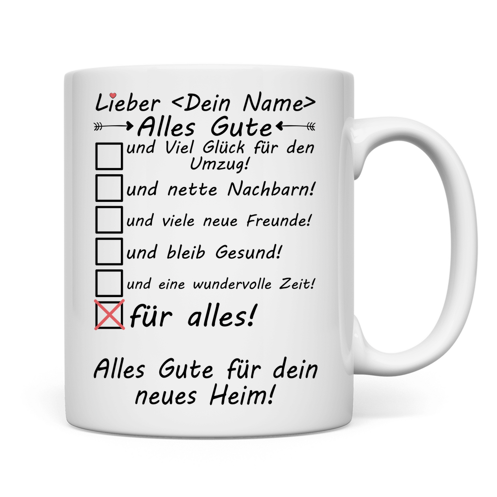 Personalisierte Tasse mit Wunschname zum Umzug – Abschiedsgeschenk Kollegen
