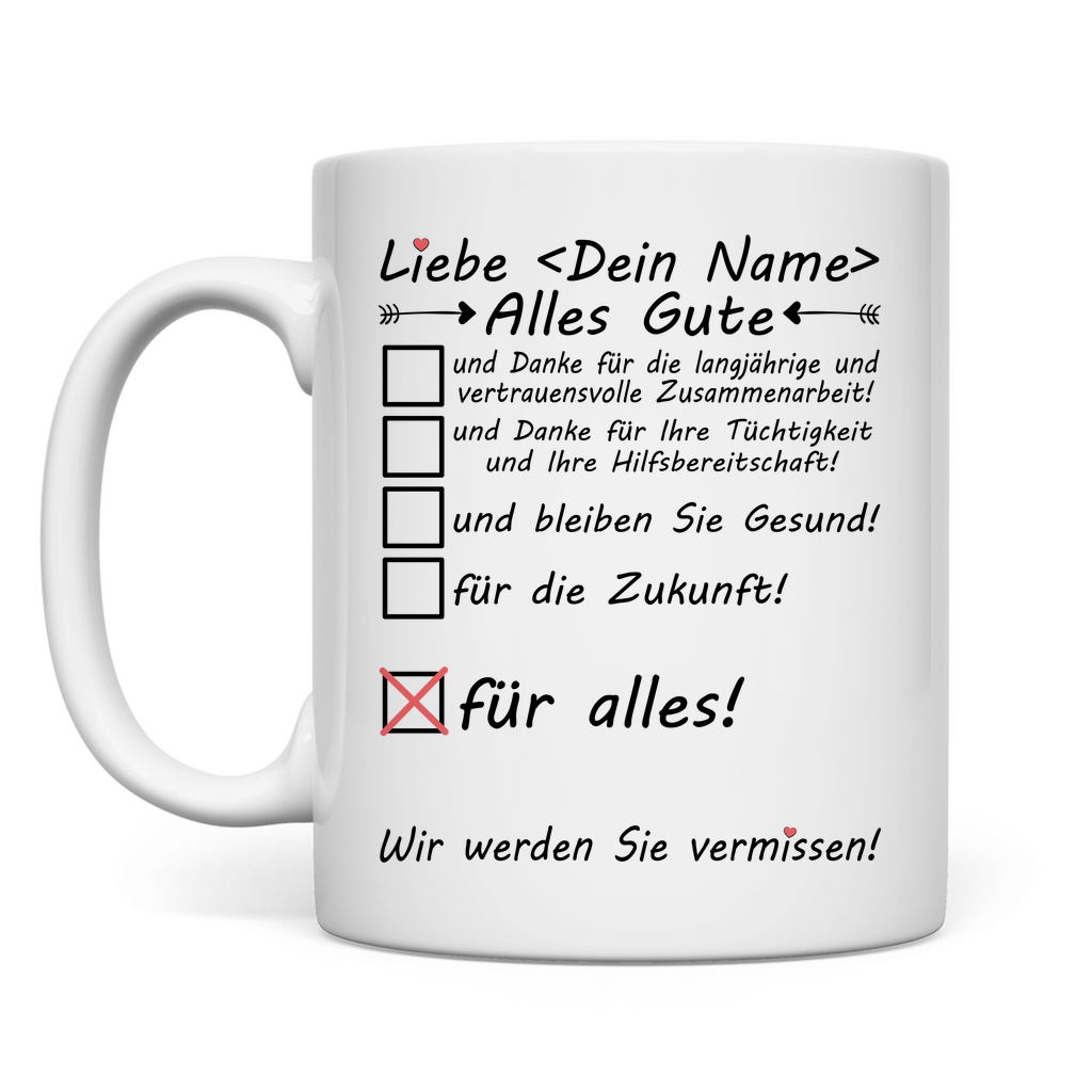 Verabschiedung lieben Kollegin | Gute Wünsche Tasse