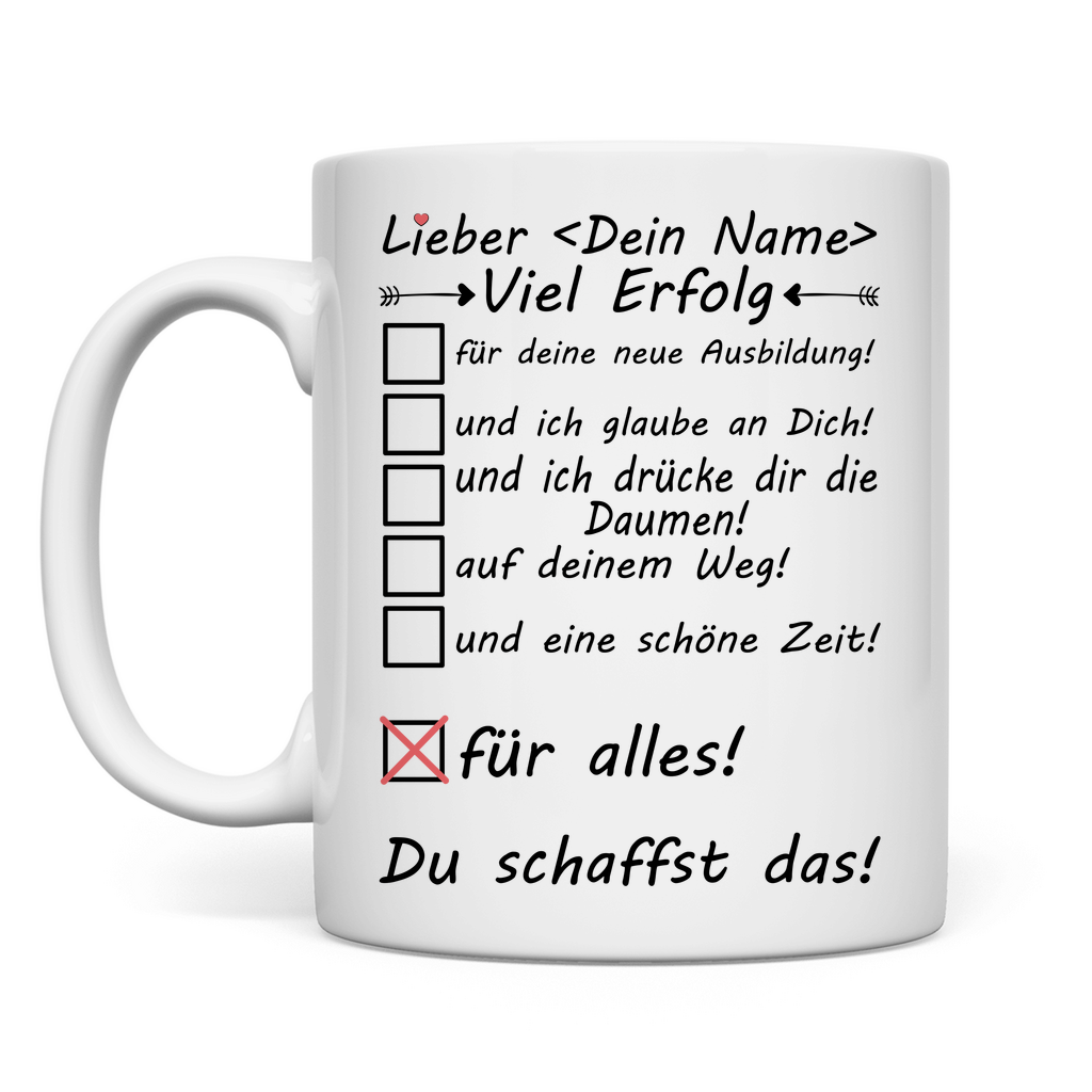 Personalisierte Keramiktasse mit Name – Motivationsgeschenk zum Start der neuen Ausbildung