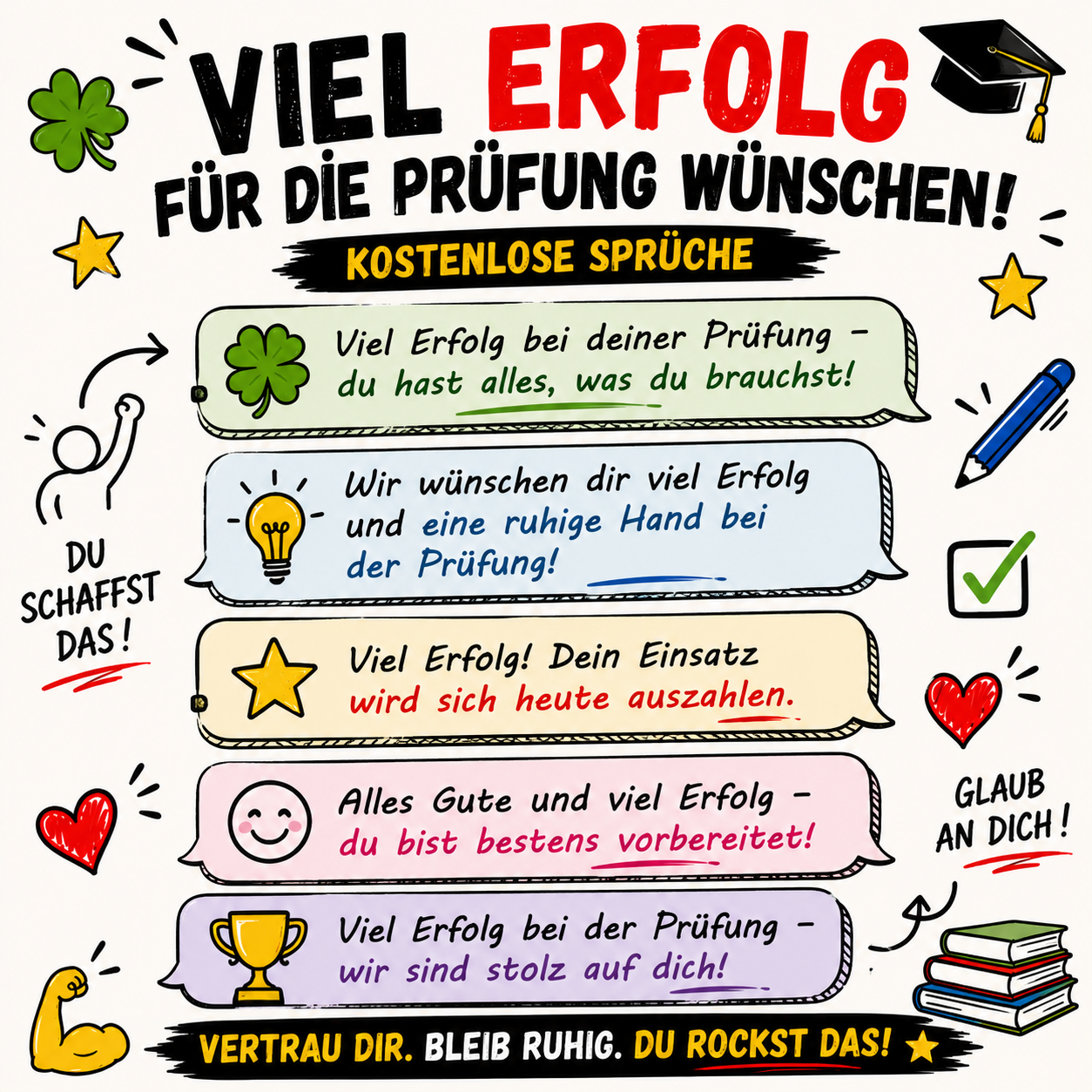 Viel Erfolg für die bevorstehende mündliche Prüfung wünschen Sprüche für Whatsapp oder Texte für eine Karte