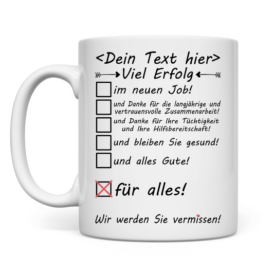 Viel Erfolg wünschen | Neuer Job Kollegin Tasse personalisiert